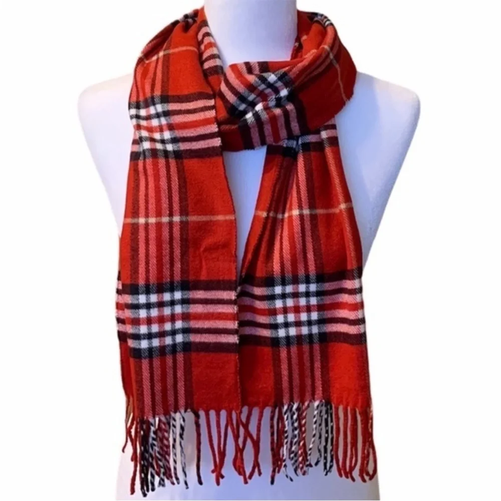 Red and Black Plaid Cashmere Scarf New!